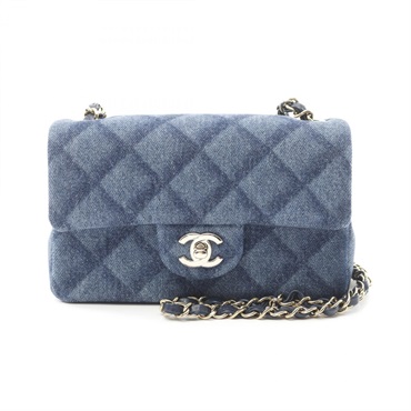 CHANEL Mini Matelasse 20 chain Shoulder crossbody Bag A69900 denim Navy Used GHW
