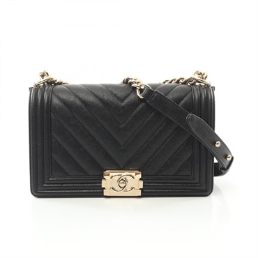 CHANEL Boy chanel chain Shoulder Bag A67086 leather Black Used GHW