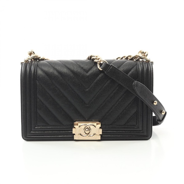 CHANEL Boy chanel chain Shoulder Bag A67086 leather Black Used GHW