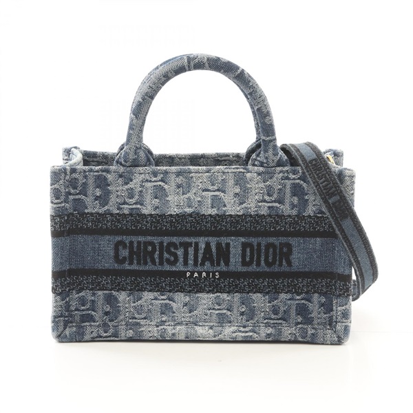 Christian Dior BOOK TOTE Mini Hand shoulder crossbody bag denim Blue Used