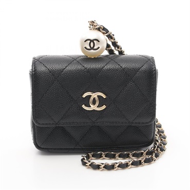 CHANEL Matelasse Chain Flap Coin Purse wallet AP2119 leather Artificial pearl BK