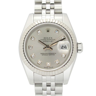 ROLEX Datejust 10P Diamond D Wrist Watch 179174G Auto 18KWG Gold SS Used Women