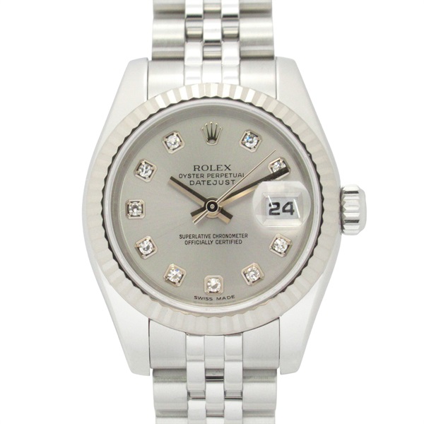ROLEX Datejust 10P Diamond D Wrist Watch 179174G Auto 18KWG Gold SS Used Women