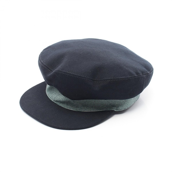 HERMES Cavalpop Sellier Button hats casquette cap 59.5cm Hemp Cotton Black Green