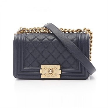 CHANEL Boy Chanel S Chain Shoulder Bag A67085 Grained calfskin Navy Used Women
