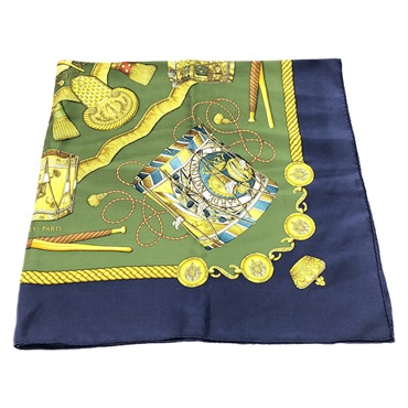 HERMES Carre90 Scarf silk Green Blue Used Women