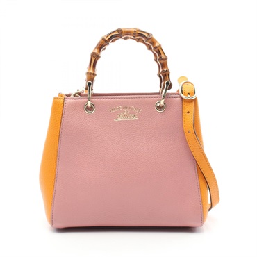 GUCCI Bamboo Mini Shopper Hand shoulder crossbody bag 368823 leather Pink Orange