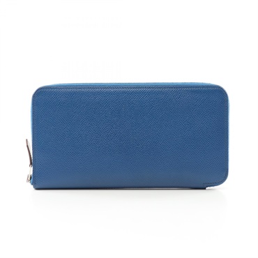 HERMES Azap long SilkIn Around purse wallet Z Epsom Blue France Used SHW