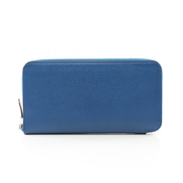 HERMES Azap long SilkIn Around purse wallet Z Epsom Blue France Used SHW