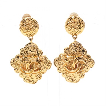 CHANEL COCO Mark clip Earrings boucle d'oreilles Gold Plated Used