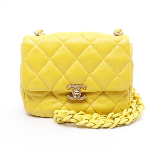 CHANEL Mini Matelasse chain crossbody Shoulder Bag AS3205 Lambskin Yellow Used