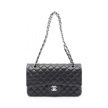 CHANEL Matelasse W flap chain Shoulder Bag A01112 Lambskin Black Used SHW