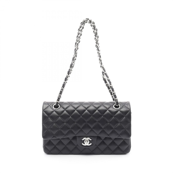 CHANEL Matelasse W flap chain Shoulder Bag A01112 Lambskin Black Used SHW