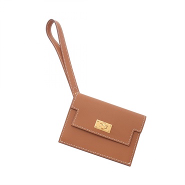 HERMES Kelly Pocket Slim Gold Tri-fold wallet B GHW madame leather Brown Used