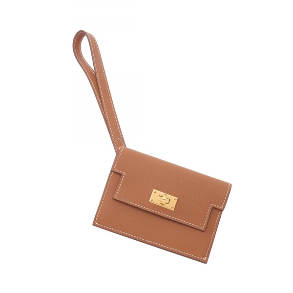 HERMES Kelly Pocket Slim Gold Tri-fold wallet B GHW madame leather Brown Used