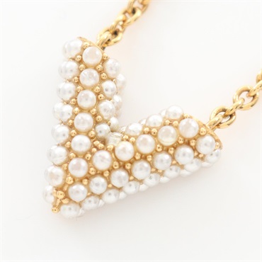 LOUIS VUITTON Collier Essential V artificial Pearl Necklace Gold Plated used LV