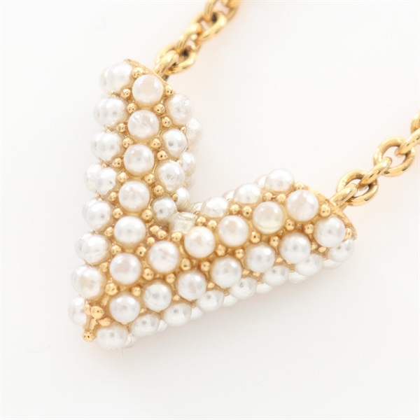 LOUIS VUITTON Collier Essential V artificial Pearl Necklace Gold Plated used LV