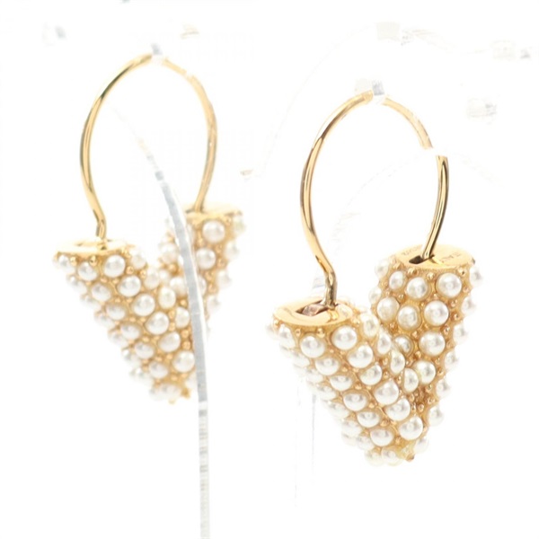 LOUIS VUITTON boucle d'oreilles hoop essential V pearl Pierced earrings GHW LV