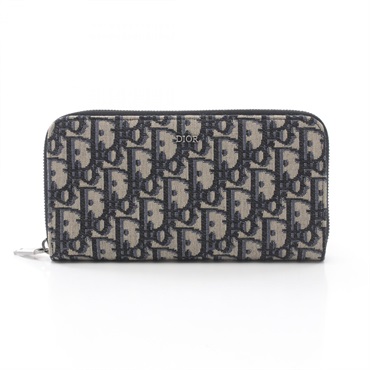 Christian Dior Oblique jacquard zip Around long wallet purse canvas Beige Navy