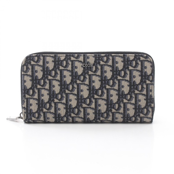 Christian Dior Oblique jacquard zip Around long wallet purse canvas Beige Navy