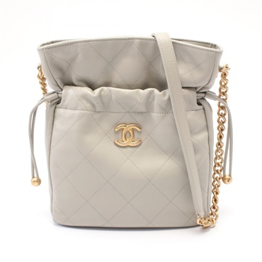 CHANEL Matelasse chain Shoulder crossbody drawstring Bag AS2985 leather Gray