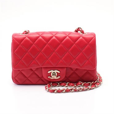 CHANEL Mini Matelasse 20 chain Shoulder crossbody Bag A69900 Lambskin Red GHW