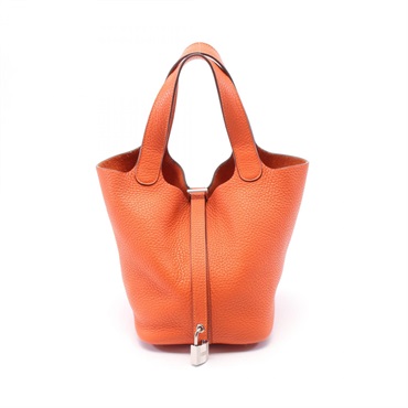HERMES Picotin Lock PM Hand bag T Taurillon Clemence Orange Used SHW