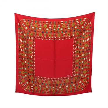 CHANEL COCO Mark Gripoix Scarf Silk Red Multicolor 83cm x 83cm Used Women