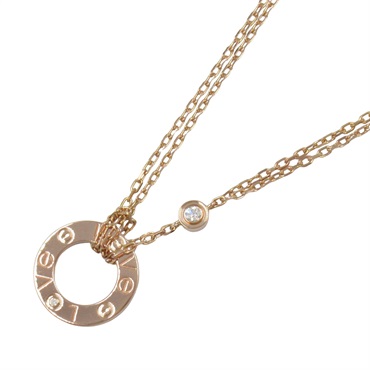CARTIER Love Circle Necklace 2P Diamond Pendant 18KPG Pink Rose Gold Used women