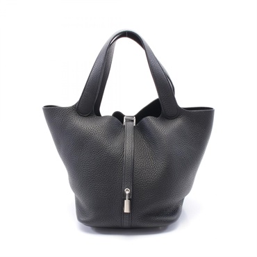 HERMES Picotin Lock MM Hand bag C Taurillon Clemence Black Used SHW
