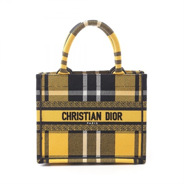 Christian Dior BOOK TOTE Small Bag jacquard canvas Yellow Black White Used