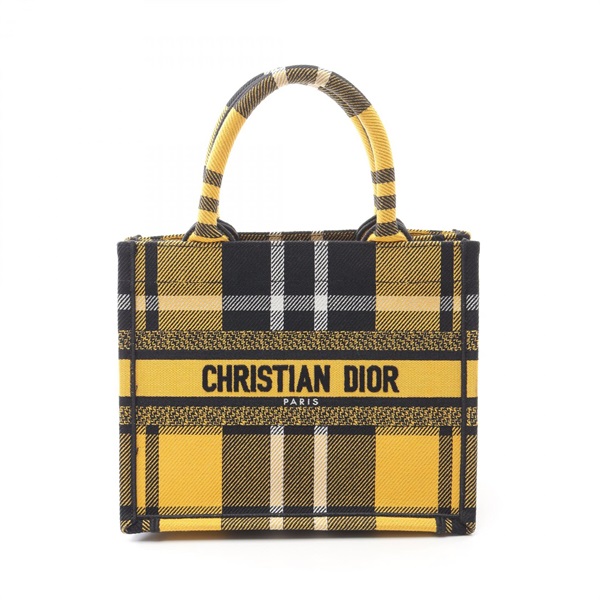 Christian Dior BOOK TOTE Small Bag jacquard canvas Yellow Black White Used