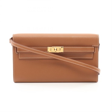 HERMES Kelly to go Crossbody Shoulder Bag Epsom leather Brown Gold Used Z GHW