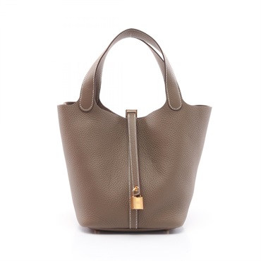 HERMES PicotinMM Tote Handbag Clemence leather Etoupe Grey Used Women W GHW