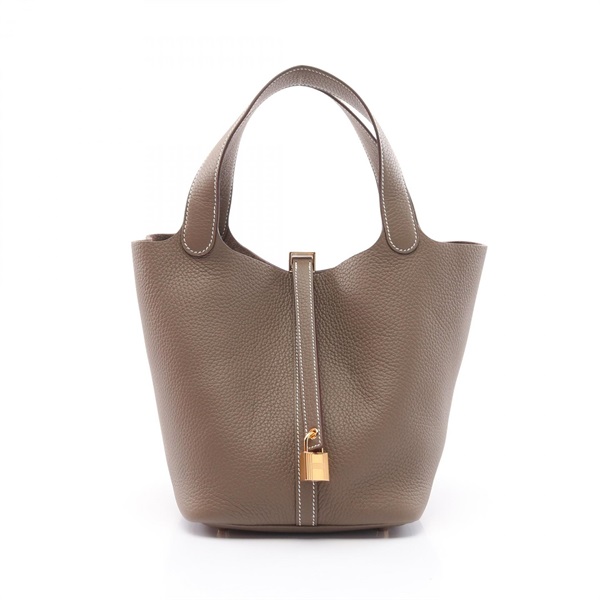 HERMES PicotinMM Tote Handbag Clemence leather Etoupe Grey Used Women W GHW