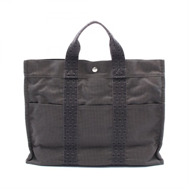 HERMES Herline MM Hand Tote Bag 100951M canvas Gray Used unisex SHW