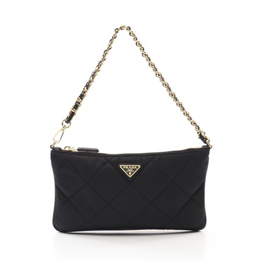 PRADA Re-Nylon chain Hand bag 1NI054 Saffiano leather Black Used