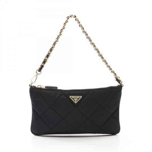 PRADA Re-Nylon chain Hand bag 1NI054 Saffiano leather Black Used