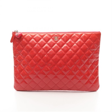 CHANEL Matelasse Business Clutch Bag Patent Leather Pink GHW Used Women CC Coco
