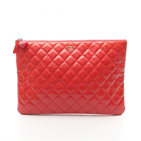 CHANEL Matelasse Business Clutch Bag Patent Leather Pink GHW Used Women CC Coco