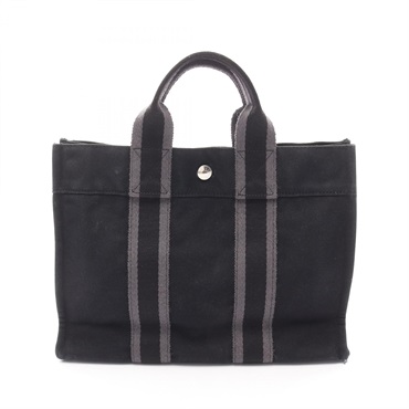 HERMES Fourre-tout PM Tote Hand Bag canvas Black Gray Used Women SHW
