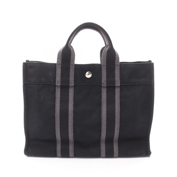 HERMES Fourre-tout PM Tote Hand Bag canvas Black Gray Used Women SHW