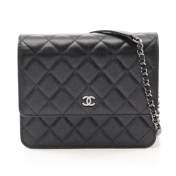 CHANEL Matelasse chain crossbody Shoulder Bag Calf leather Black Used SHW