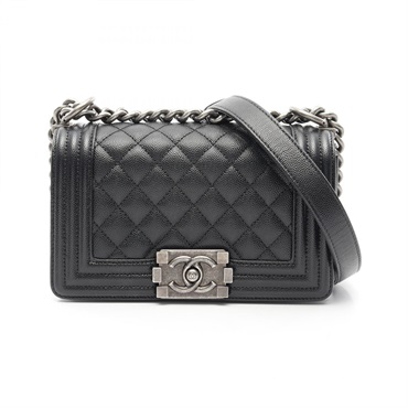 CHANEL Boy Chanel Small Chain Shoulder Bag A67085 leather Black Used Women SHW