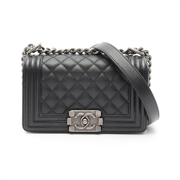 CHANEL Boy Chanel Small Chain Shoulder Bag A67085 leather Black Used Women SHW