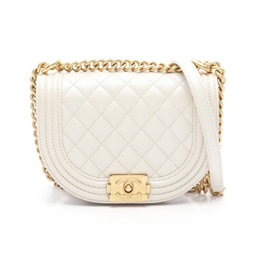 CHANEL Boy Chanel Small Shoulder Bag AS3350 leather　White Used Women GHW CC