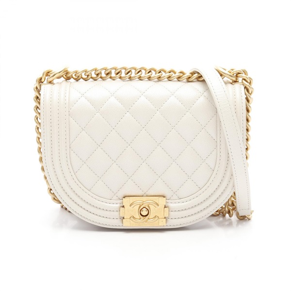 CHANEL Boy Chanel Small Shoulder Bag AS3350 leather　White Used Women GHW CC