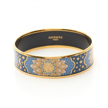 HERMES Emaille GM Bangle bracelet 19cm Gold Plated Cloisonne Used