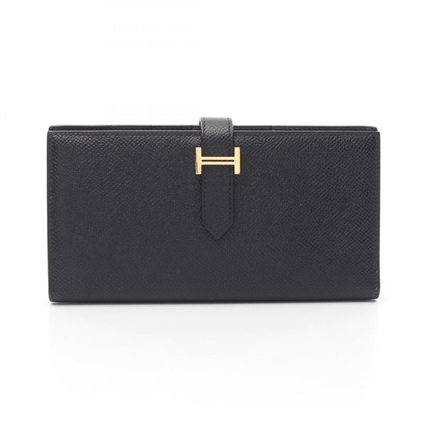 HERMES Bearn Soufflet Bifold long purse wallet C Epsom leather Black Used GHW