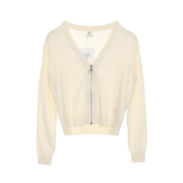 HERMES cardigan knitwear #34 5E2730DL silk cotton Beige Women